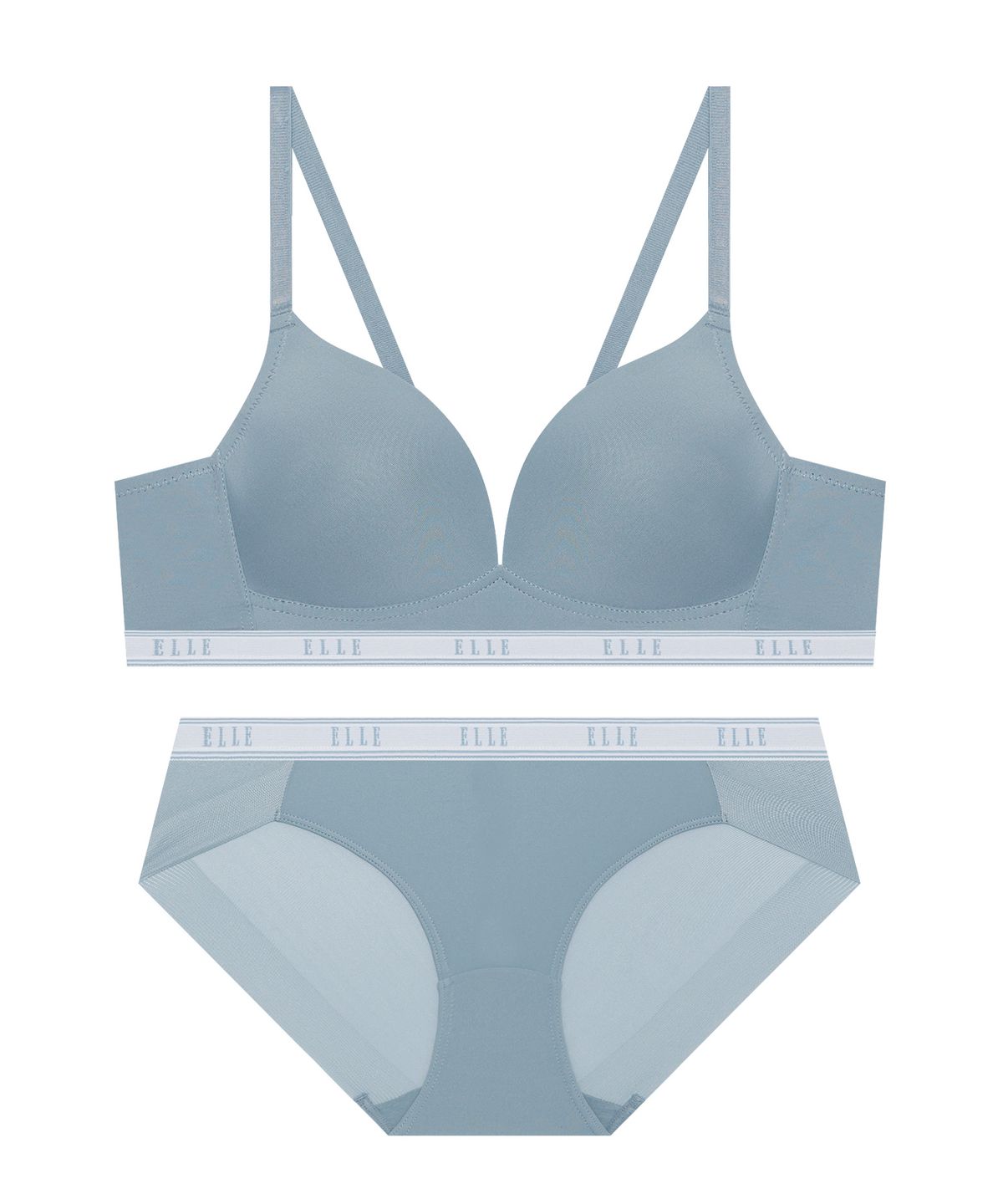 엘르이너웨어(ELLE INNERWEAR) 에어로쿨 컴포트핏 노와이어 브라 팬티 세트 - 블루그레이