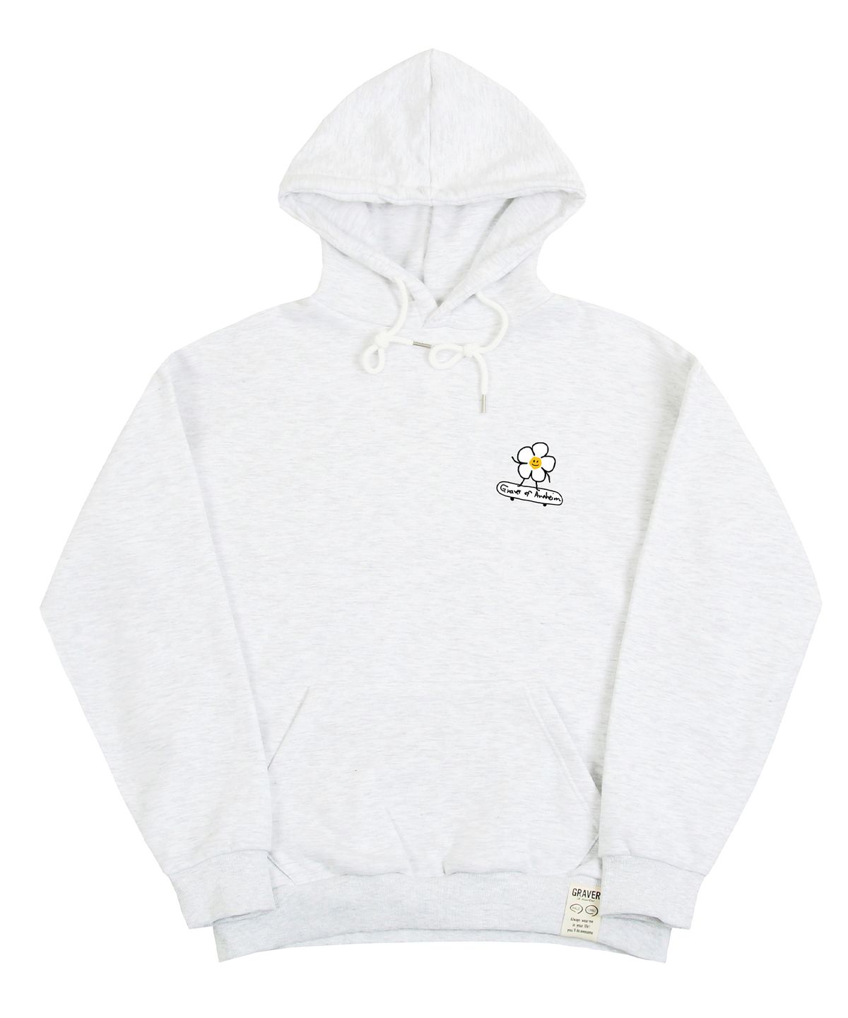 그레이버(GRAVER) [UNISEX]플라워보드 스마일 후드티_멜란지화이트