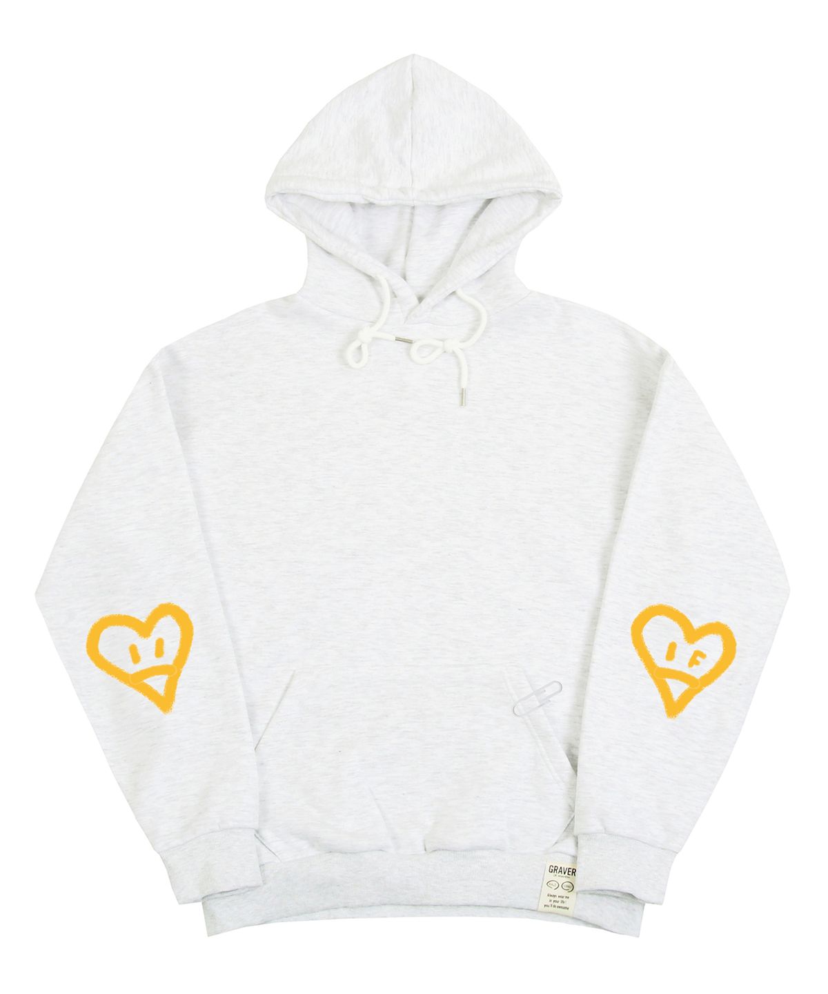 그레이버(GRAVER) [UNISEX]엘보우 스프레이 하트스마일 후드티_멜란지화이트