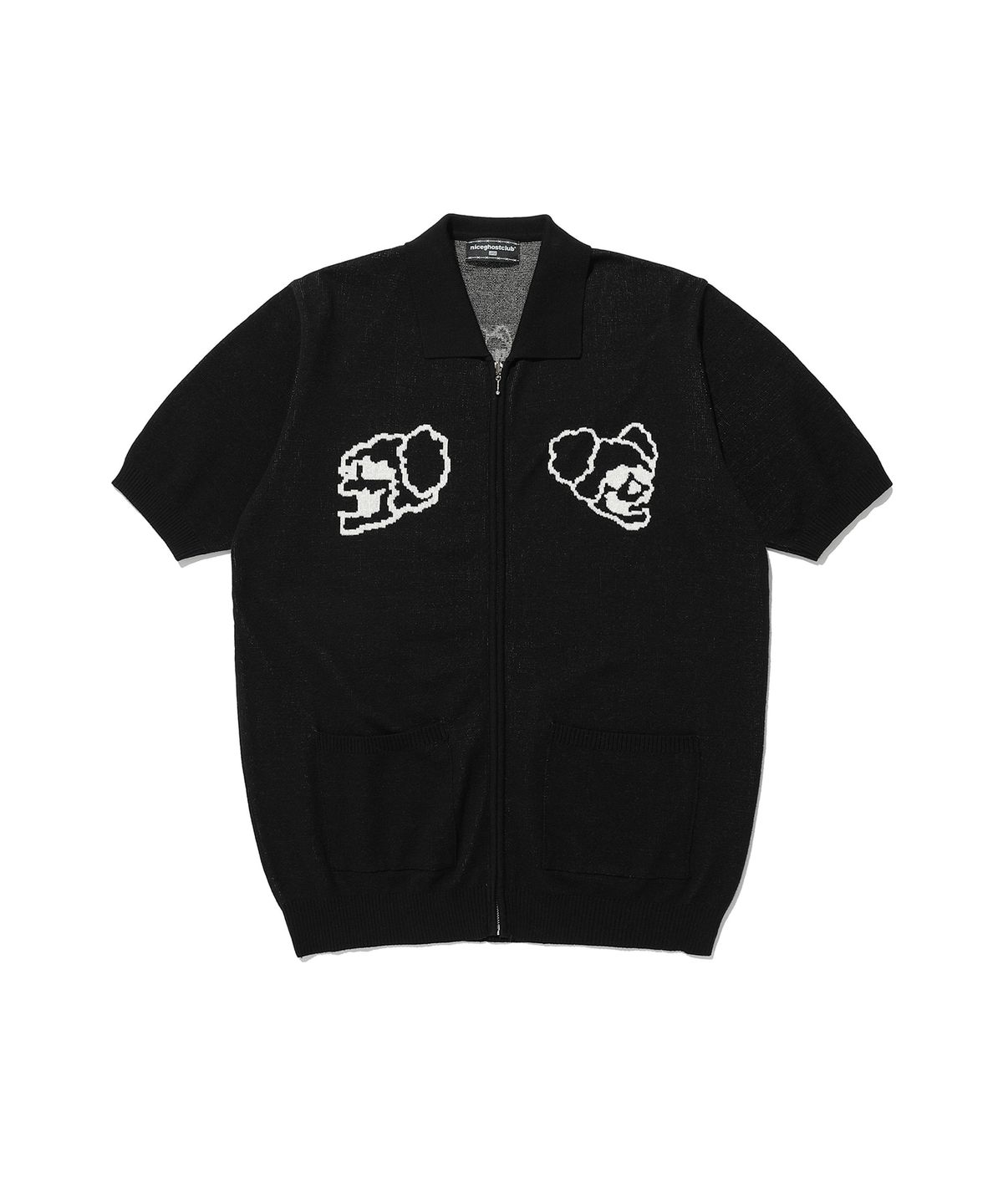 나이스고스트클럽(NICEGHOSTCLUB) JUGGLING SKELETONS HALF KNIT ZIP UP POLO_BLACK(NG2DSUK681A)