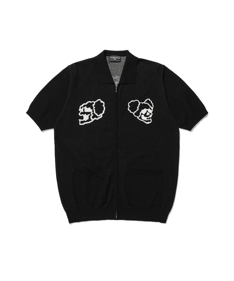 JUGGLING SKELETONS HALF KNIT ZIP UP POLO_BLACK(NG2DSUK681A)