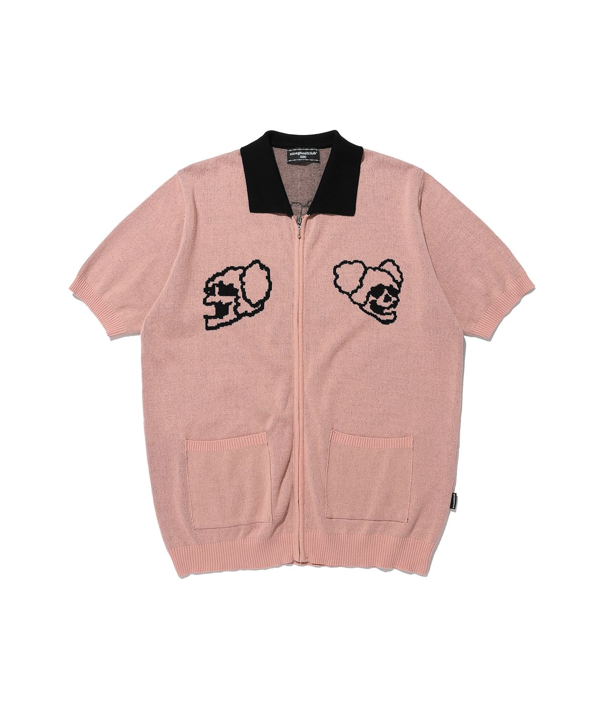 나이스고스트클럽(NICEGHOSTCLUB) JUGGLING SKELETONS HALF KNIT ZIP UP POLO_PINK(NG2DSUK681A)
