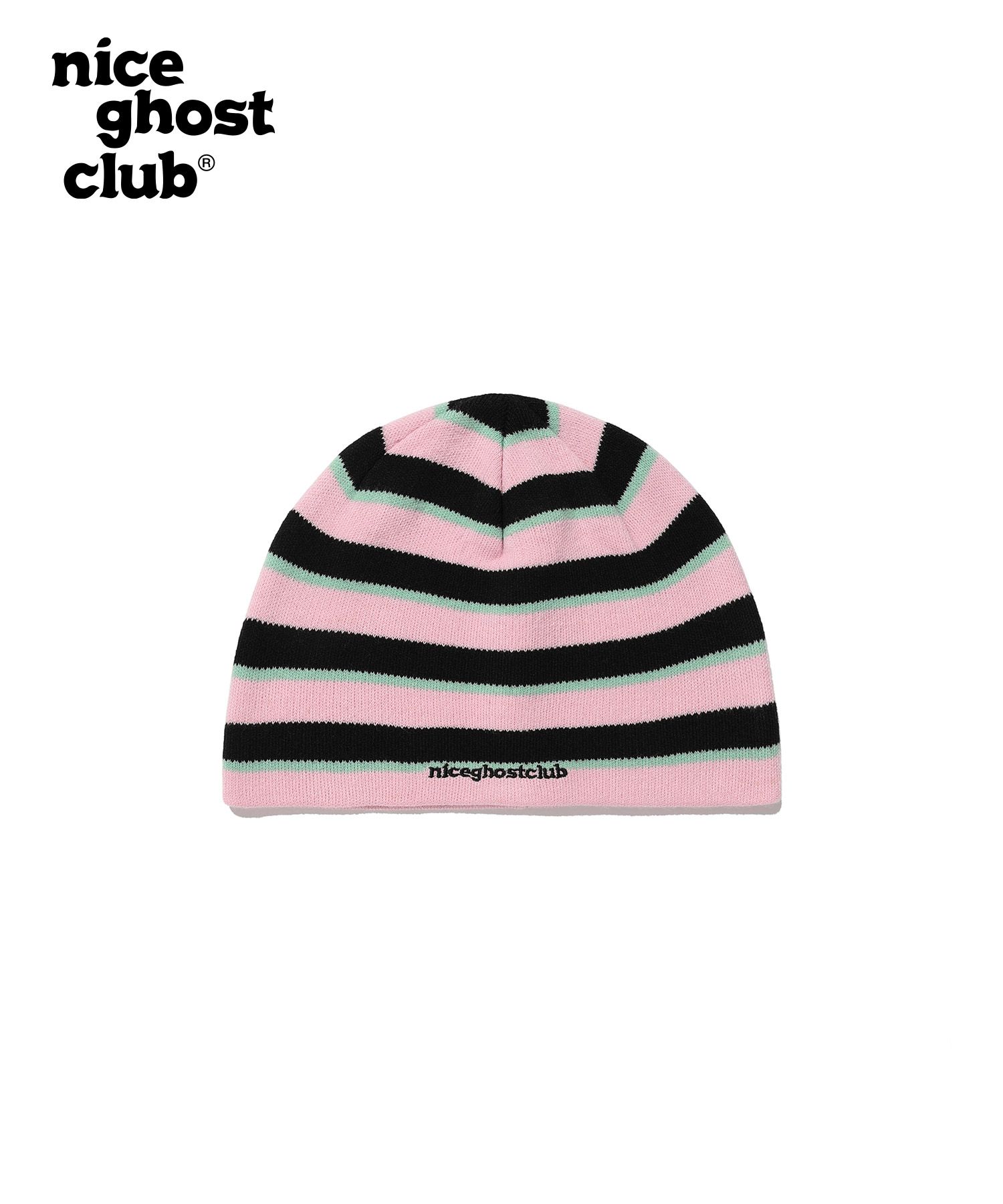 MUSINSA公式 | NICE GHOST CLUB STRIPE LOGO BEANIE_PINK(NG2DSUAB28A)