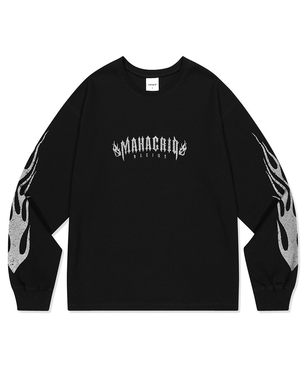 【mahagrid】21FW★ MIL WAFFLE LS TEE MUSINSA | MAHAGRID FLAME WAFFLE LS T-Shirt BLACK(MG2DSMT555A)