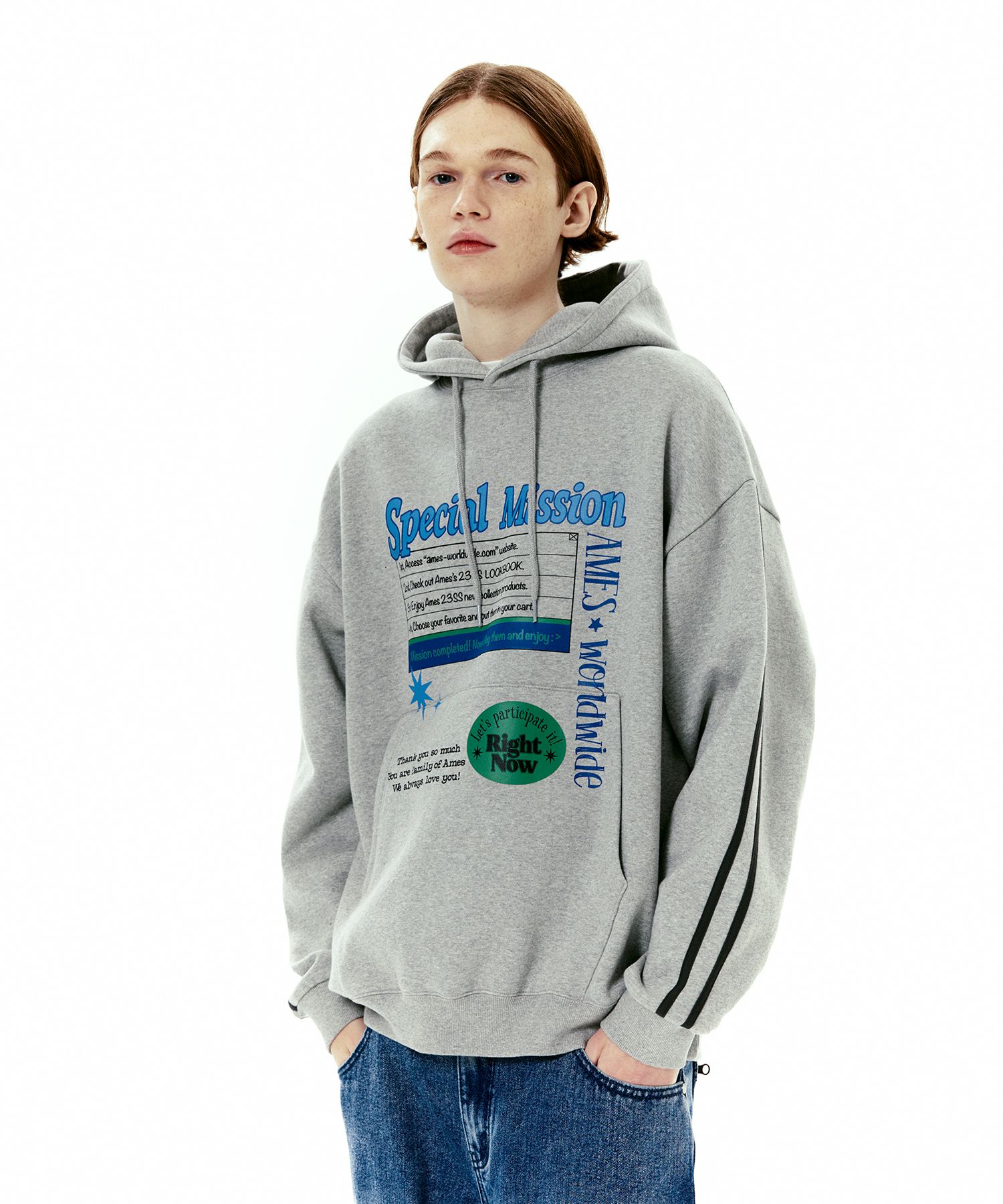 MUSINSA AMES-WORLDWIDE MISSION LOGO HOODIE GREY (AM2DSUM401A)