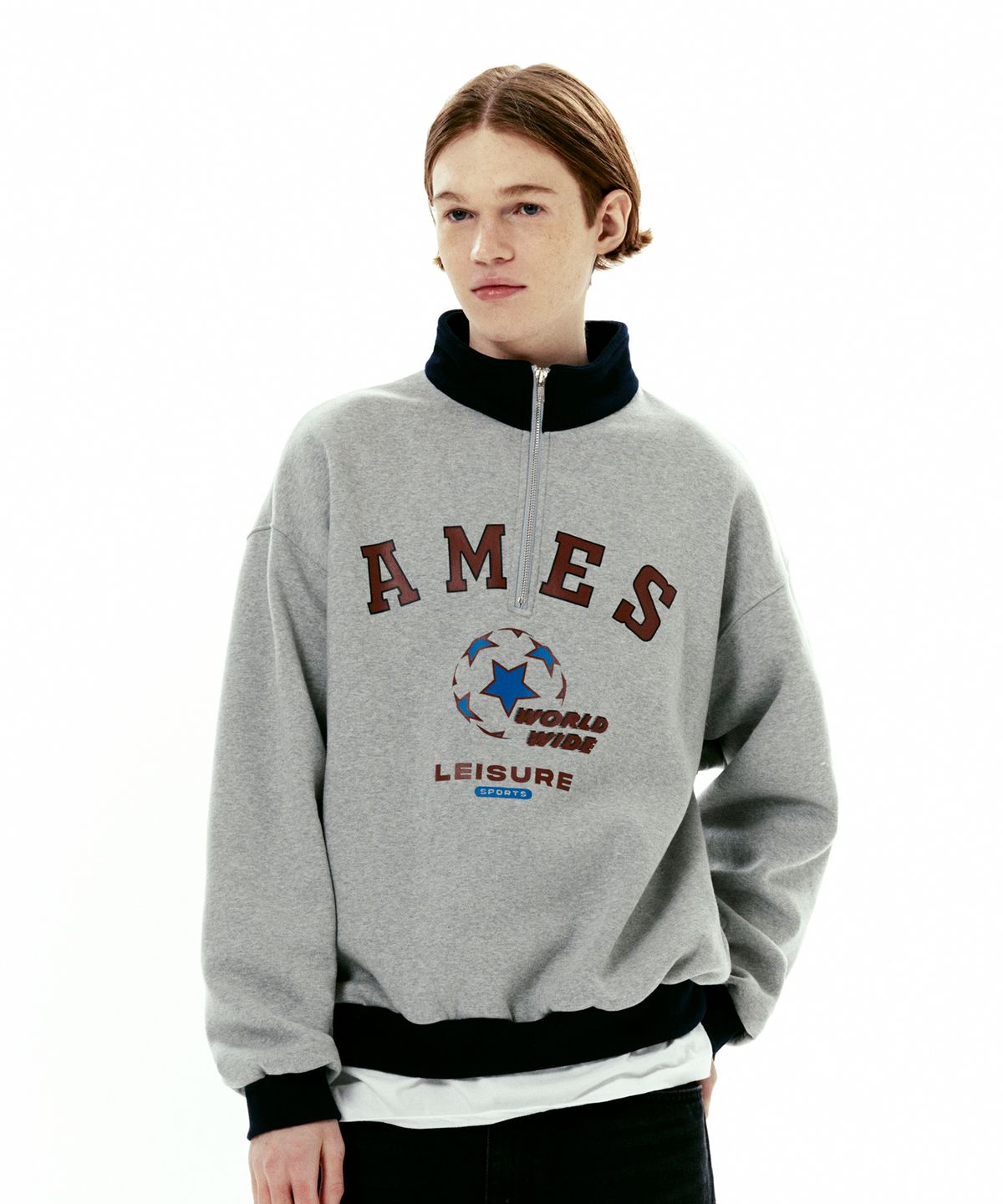 아메스 월드와이드(AMES-WORLDWIDE) SOCCER LOGO HALF ZIPUP GREY (AM2DSUM481A)