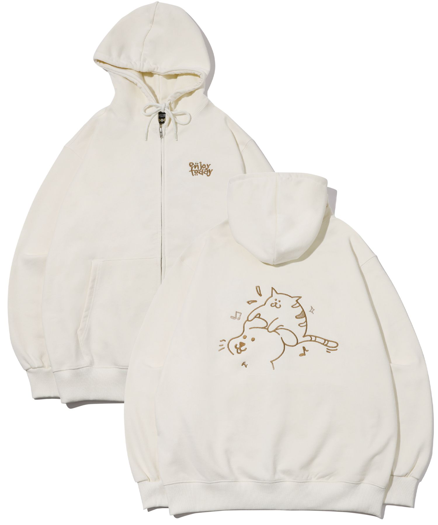 MUSINSA | CPGN STUDIO Enjoy CAT embroidered hooded Zip-up Cream