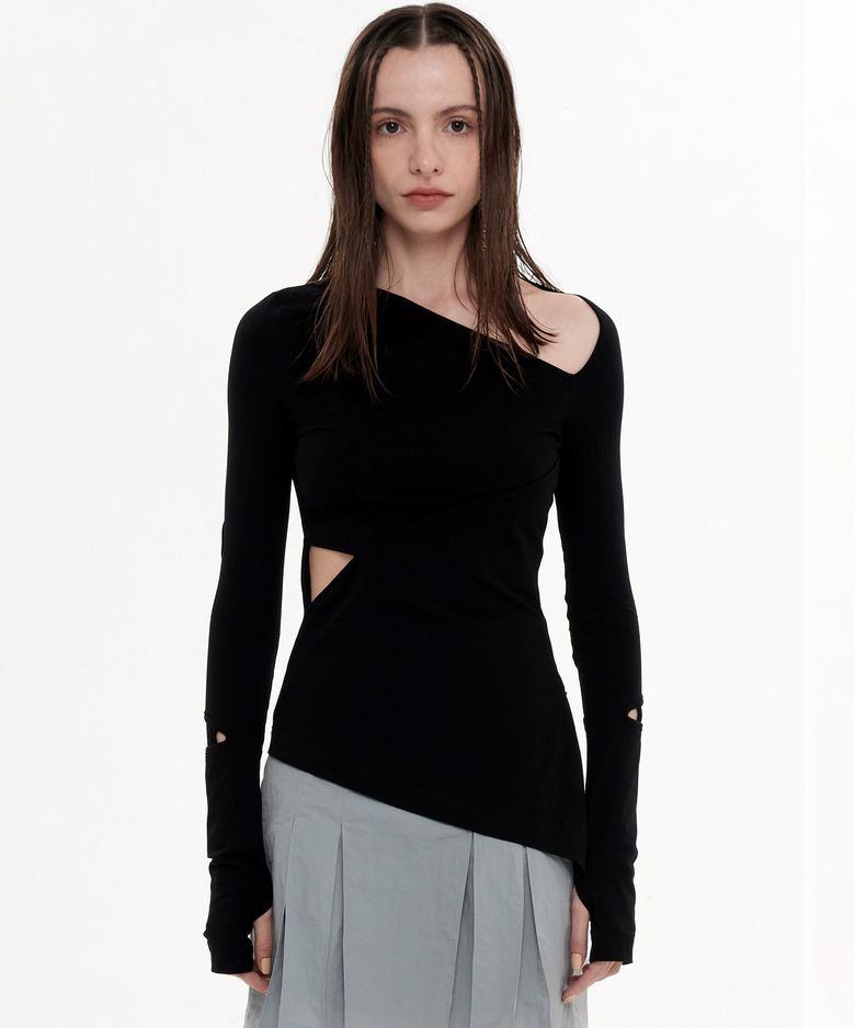CUTOUT ZIPPER TOP [BLACK]
