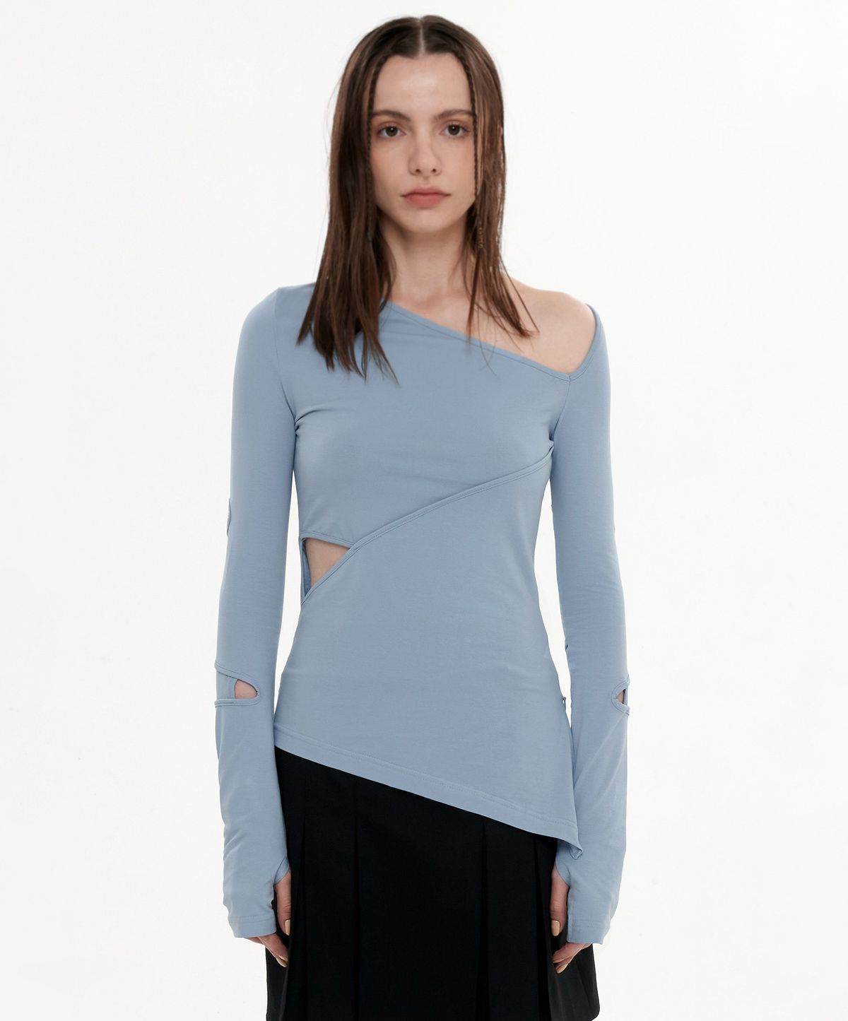 진주유즈(JINJUSE) CUTOUT ZIPPER TOP [SKY-BLUE]