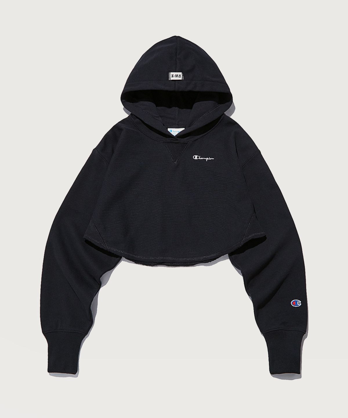 챔피온(CHAMPION) 여성 리버스위브 100 크롭 후드 티셔츠 Black