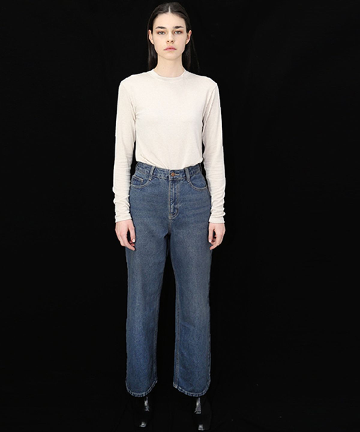 데미지니모닉(DAMAGE MNEMONIC) 하이웨스트 빈티지 블루 청바지_ High waist Vintage Blue Denim