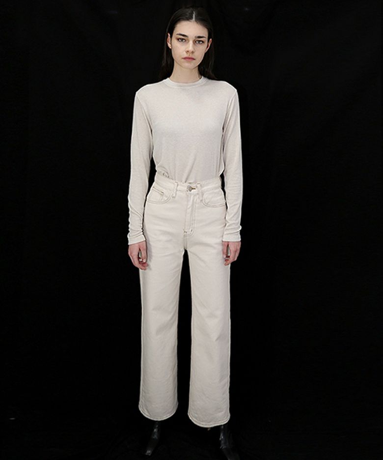 하이웨스트 생지 크림 면바지_ High waist Cream Cotton PT