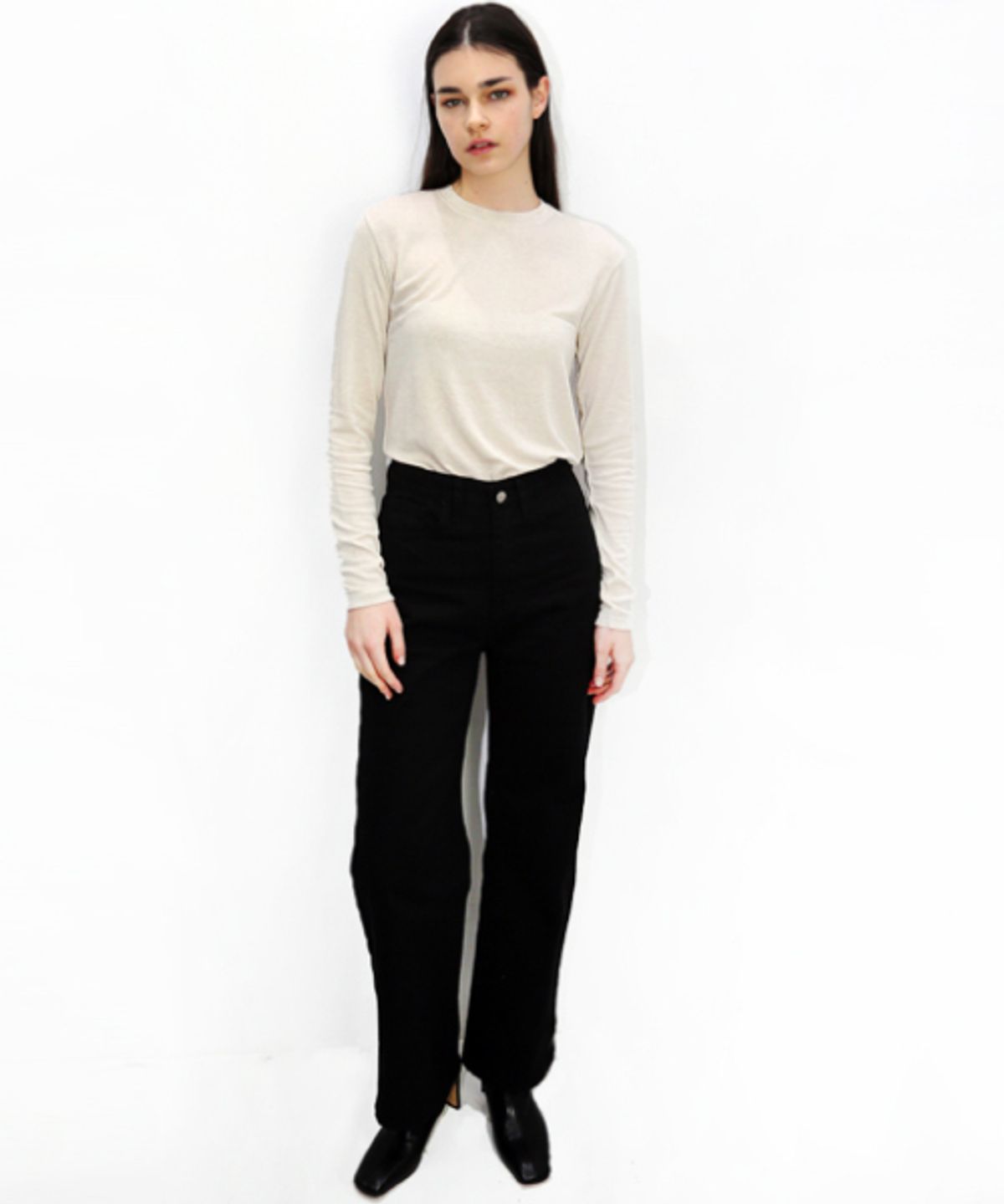 데미지니모닉(DAMAGE MNEMONIC) 하이웨스트 블랙 면바지_ High waist Black Cotton PT
