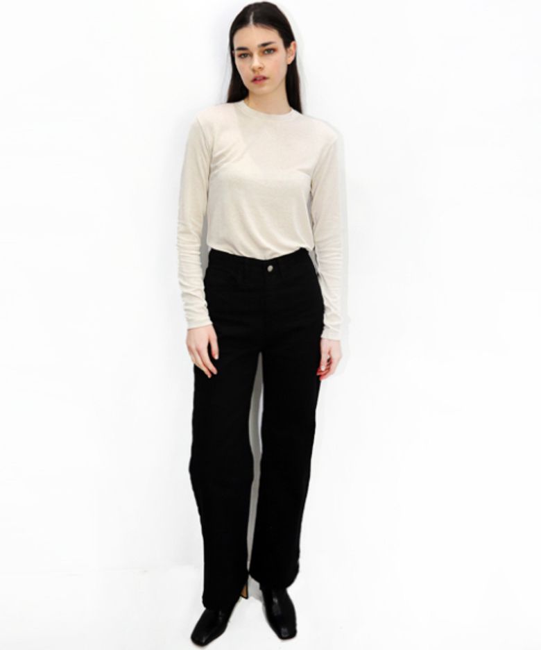 하이웨스트 블랙 면바지_ High waist Black Cotton PT