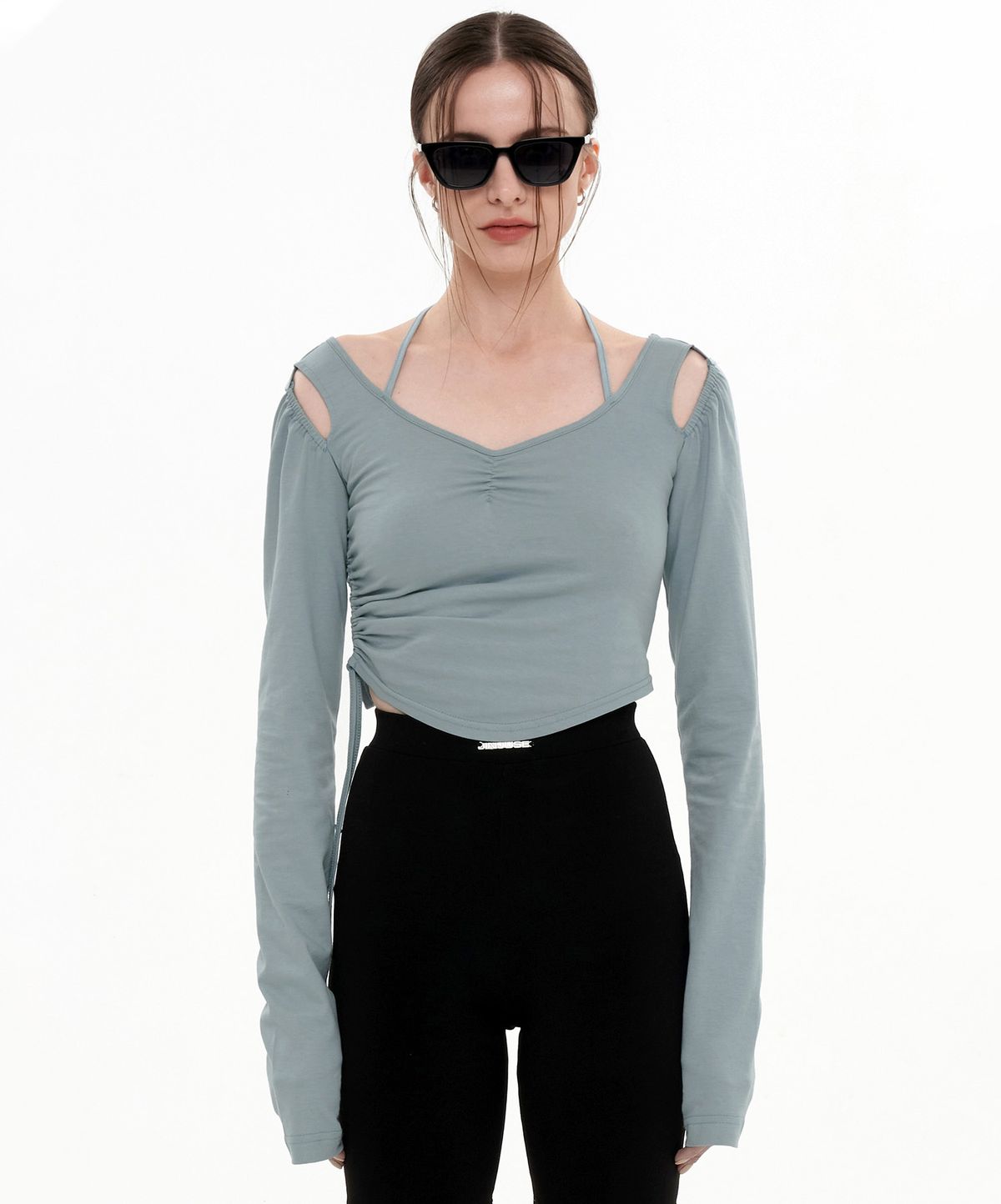 진주유즈(JINJUSE) HALTER NECK SHIRRING TOP [MINT]