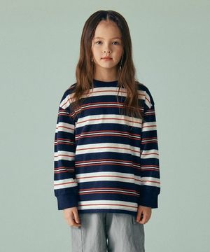 멀티 스트라이프 크루 넥 긴소매 티셔츠 1 [네이비]