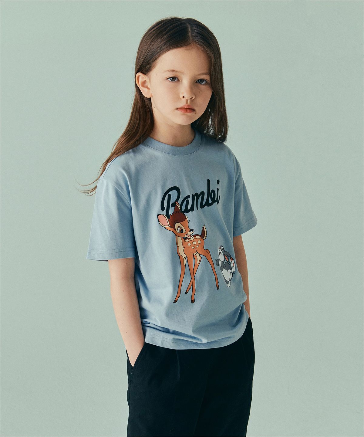 무신사 스탠다드 키즈(MUSINSA STANDARD KIDS) 밤비 앤 덤퍼_릴렉스드 티셔츠 [블루 그레이]