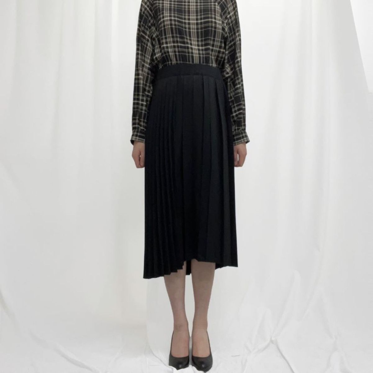 올강 디자인 스튜디오(ALL KANG DESIGN STUDIO) 언발란스  콤비 주름 롱 스커트