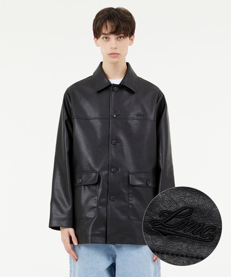 CLASSIC VEGAN LEATHER CAR COAT black