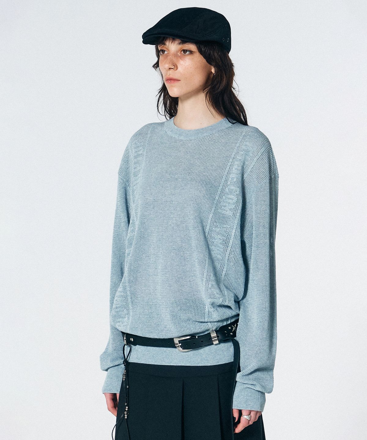 스컬프터(SCULPTOR) Striped Mesh Sweater Gloomy Sky