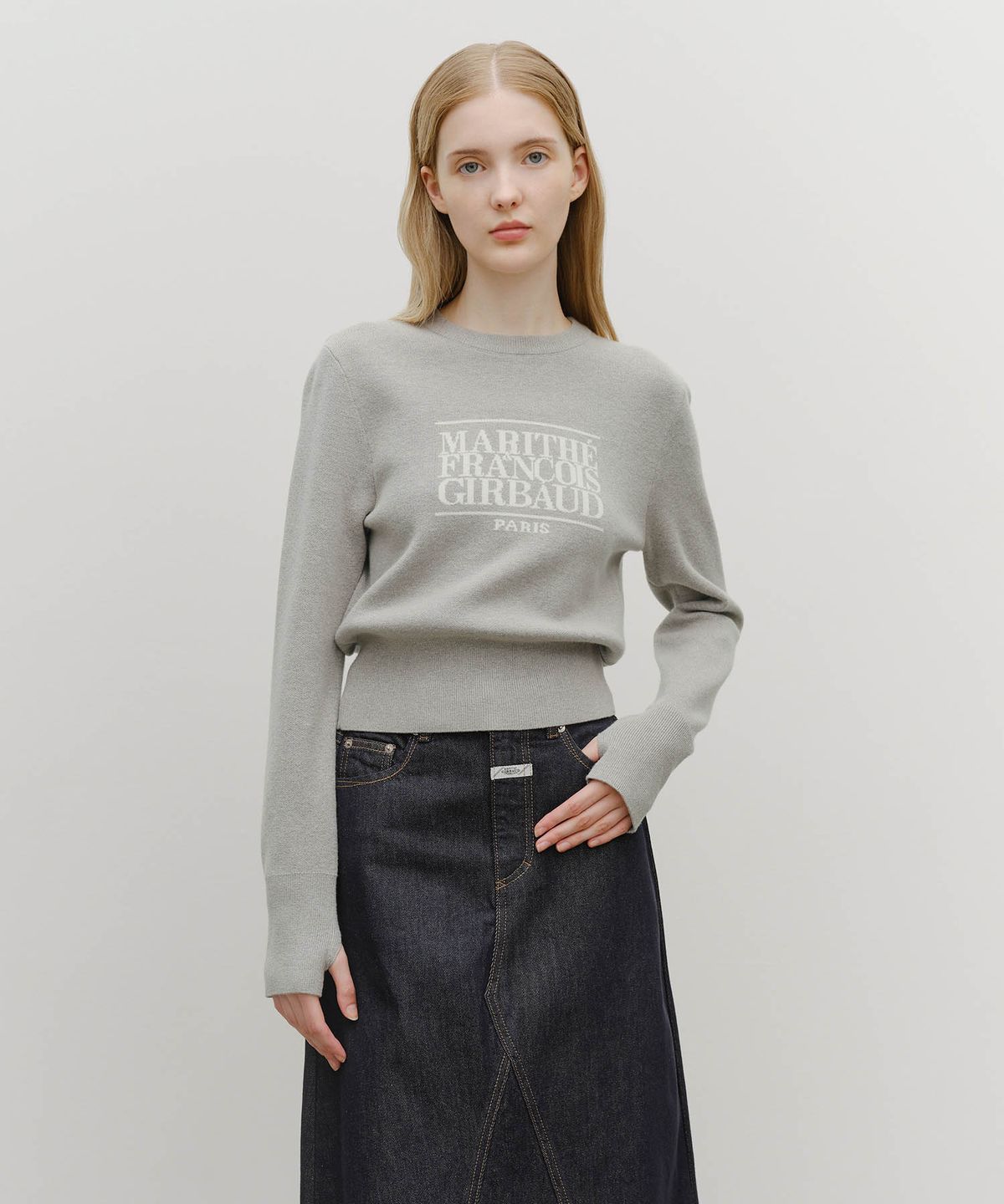 마리떼 프랑소와 저버(MARITHÉ + FRANҪOIS GIRBAUD) W CLASSIC LOGO CROP KNIT melange gray