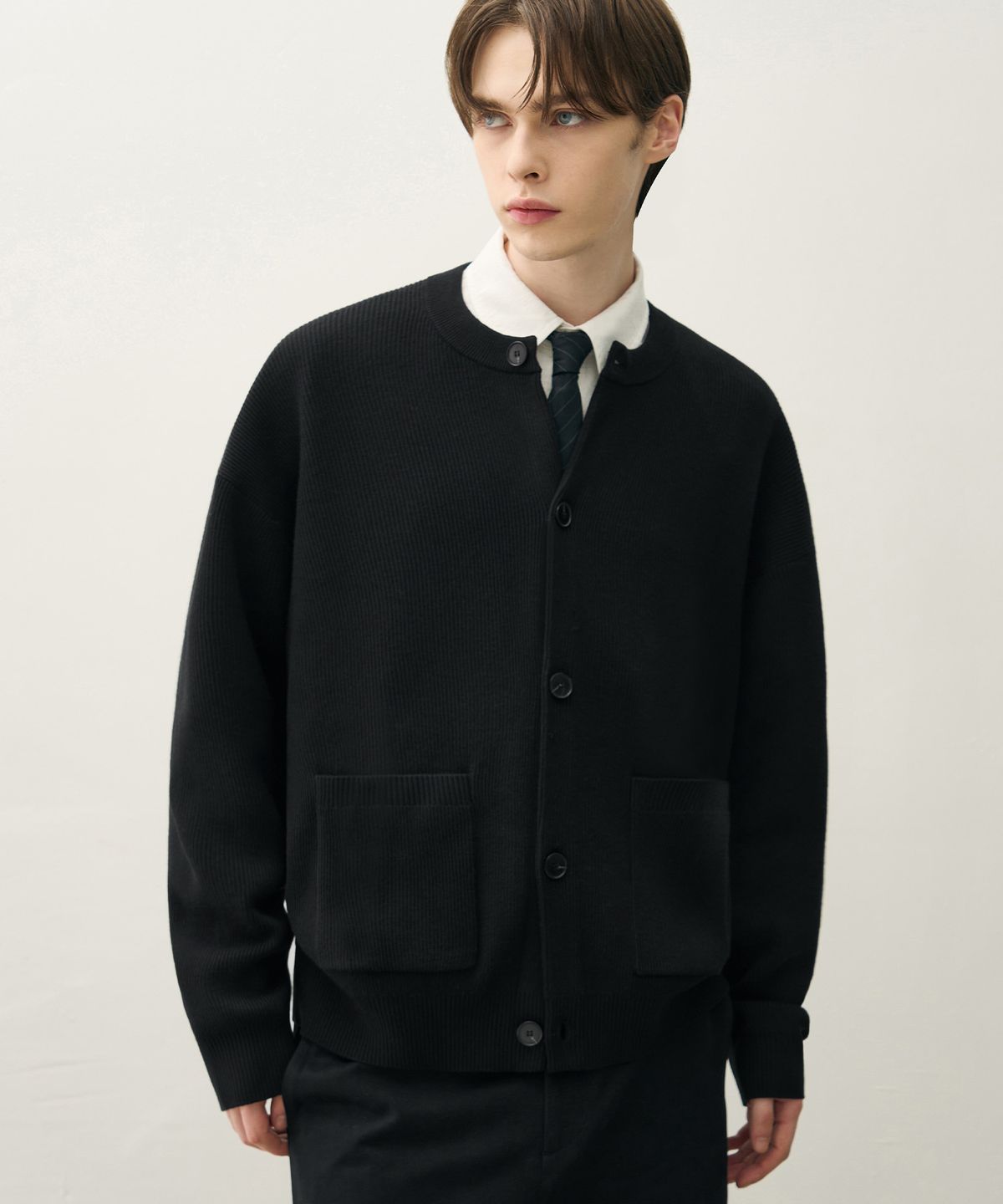 드로우핏(DRAW FIT) 오버사이즈 울 라운드 가디건 [BLACK]