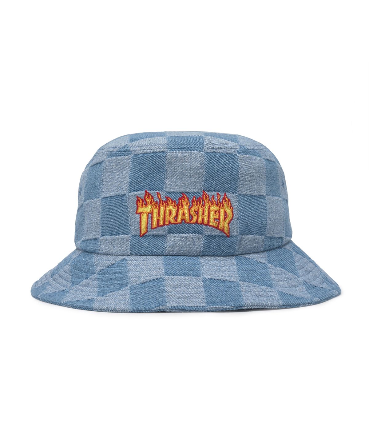 트레셔(THRASHER) 플레임 체커보드 데님 버킷햇 인디고