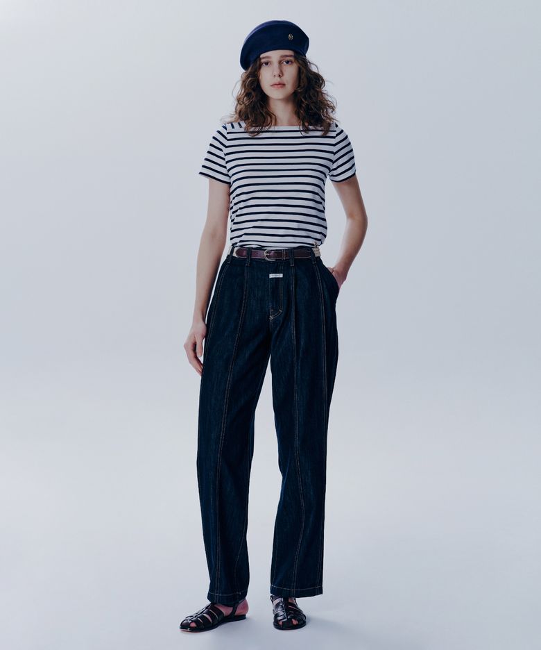 W TUCK WIDE DENIM PANTS dark blue