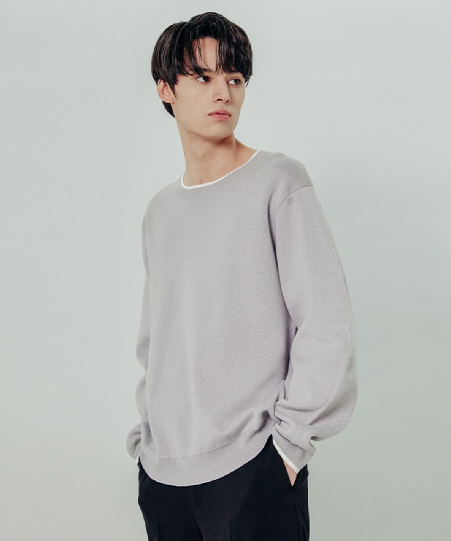 MUSINSA AD HOC Men's crewneck color combination sweater (LT-GREY)