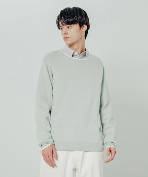 남성 크루넥 배색 스웨터 (LT-GREEN)