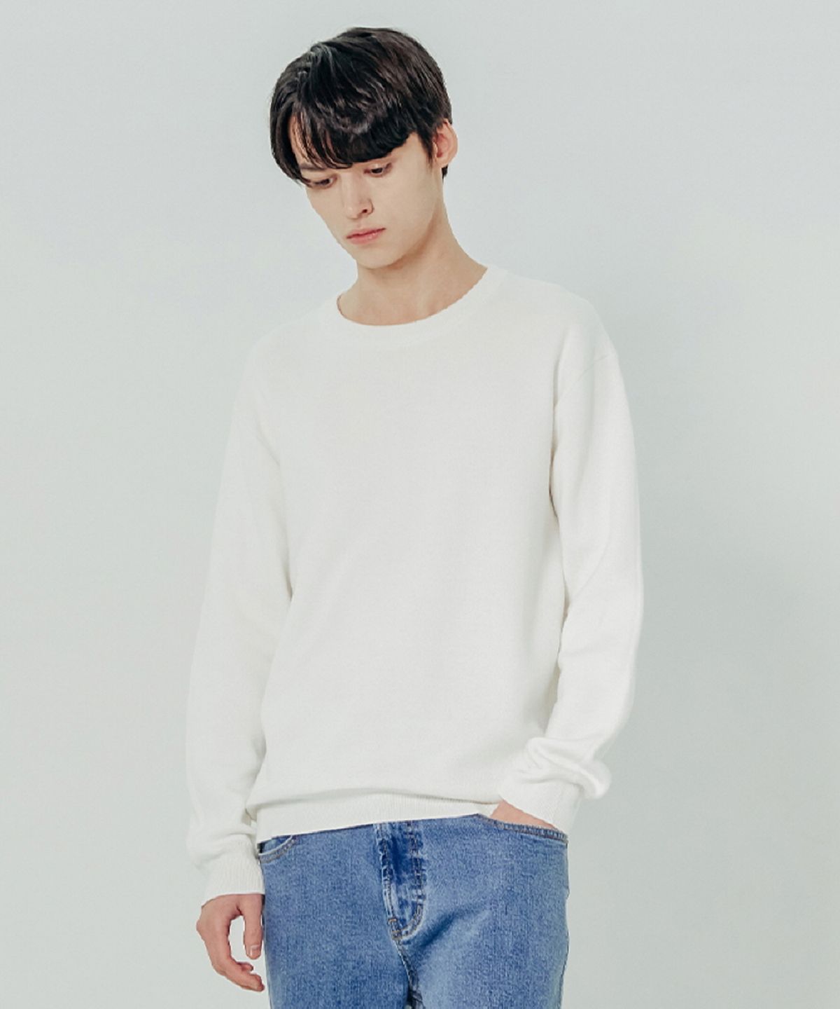 애드호크(ADHOC) 남성 크루넥 스웨터 (O-WHITE)