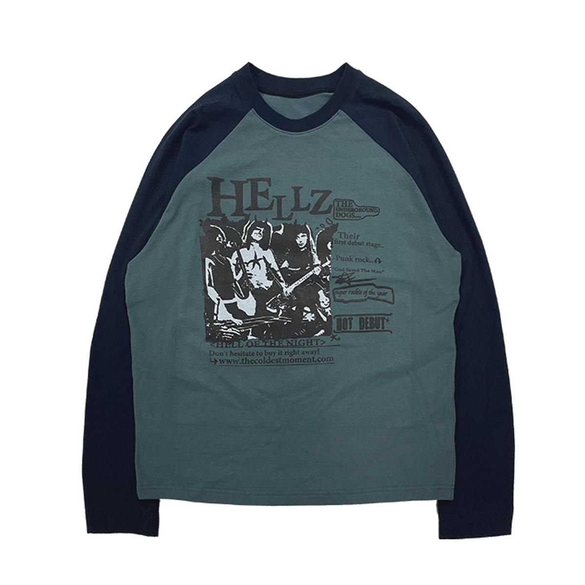 더콜디스트모먼트(THE COLDEST MOMENT) TCM hellz raglan long sleeve (navy/charcoal)