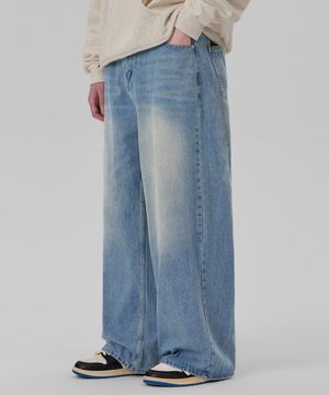 이지 와이드 데님 팬츠 빈티지 라이트블루