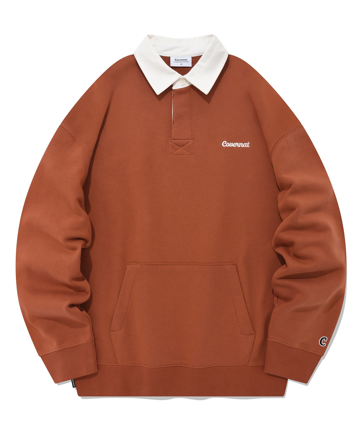 スウェット・トレーナー COVERNAT Small Curly Logo Rugby Man to Man Brown ☆COVERNAT☆Small Curly Logo Rugby Sweatshirt
