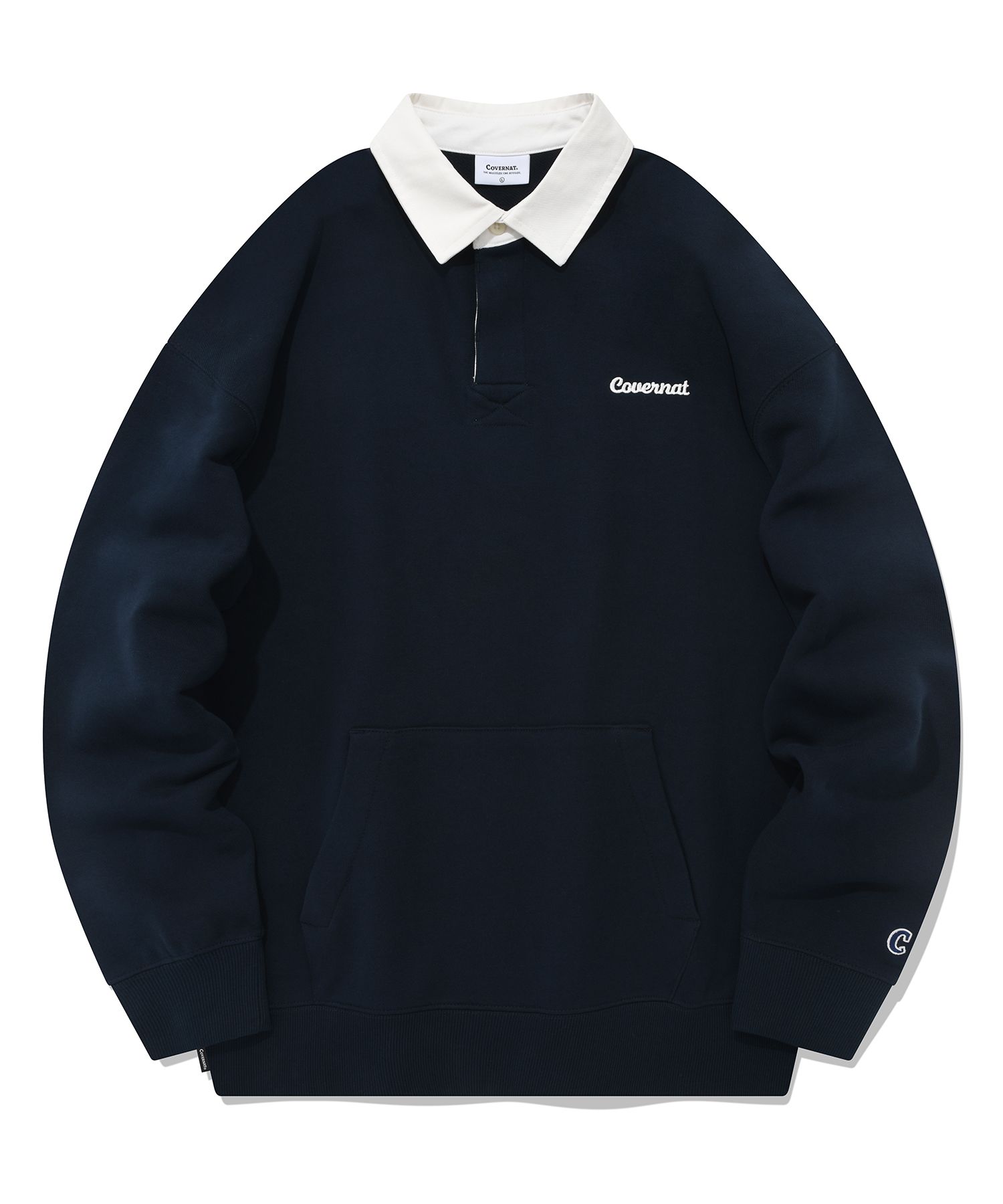 スウェット・トレーナー COVERNAT Small Curly Logo Rugby Man to Man Header Grey MUSINSA | COVERNAT Small C Logo Rugby Man to Man Navy