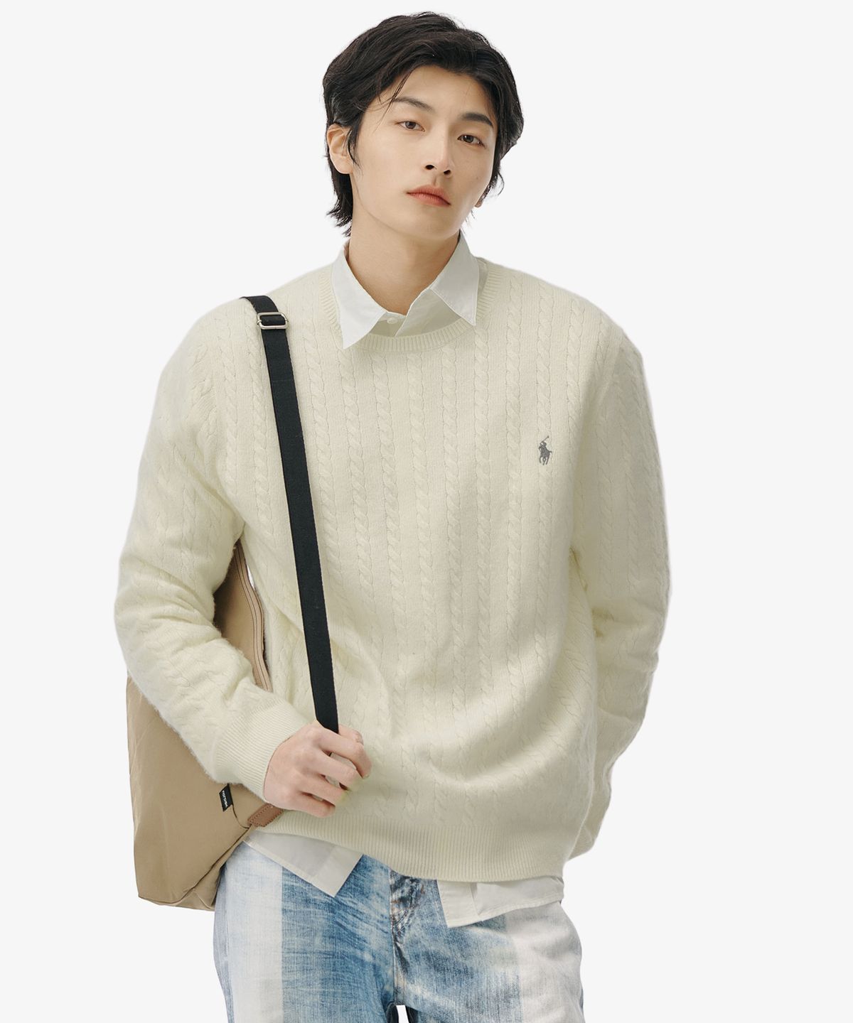 폴로 랄프 로렌(POLO RALPH LAUREN) 케이블 니트 울 코튼 스웨터 - 아이보리
