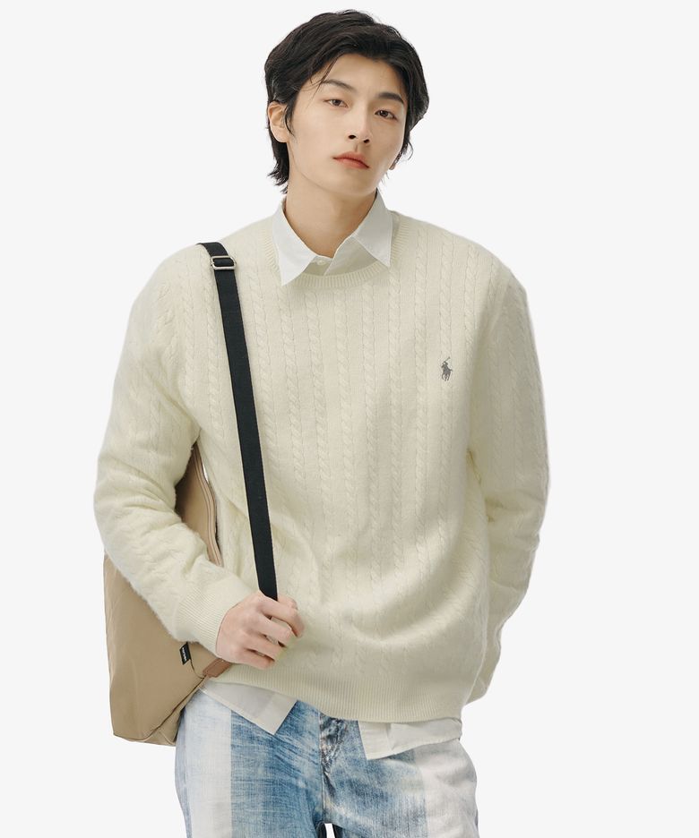 [적립금 10%] 케이블 니트 울 코튼 스웨터 - 아이보리