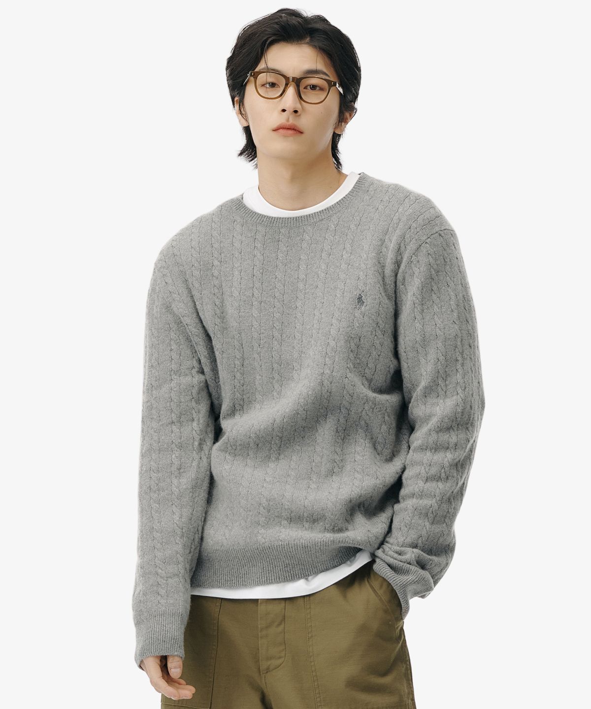 폴로 랄프 로렌(POLO RALPH LAUREN) 케이블 니트 울 코튼 스웨터 - 그레이