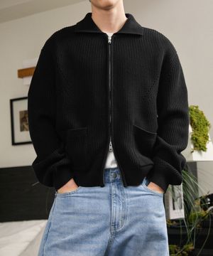 모노톤 풀 집업 니트_블랙