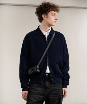 모노톤 풀 집업 니트_네이비