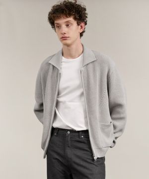 모노톤 풀 집업 니트_그레이