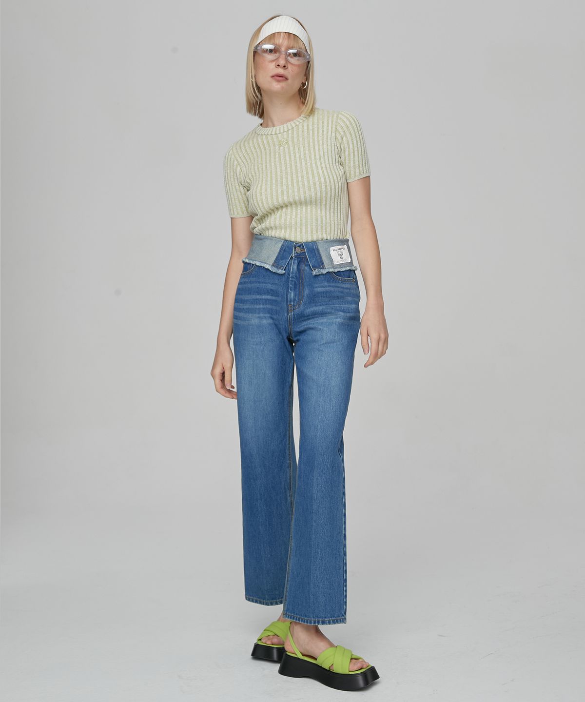엔오르(EN OR) FOLDOVER HIGH-RISE DENIM - BLUE