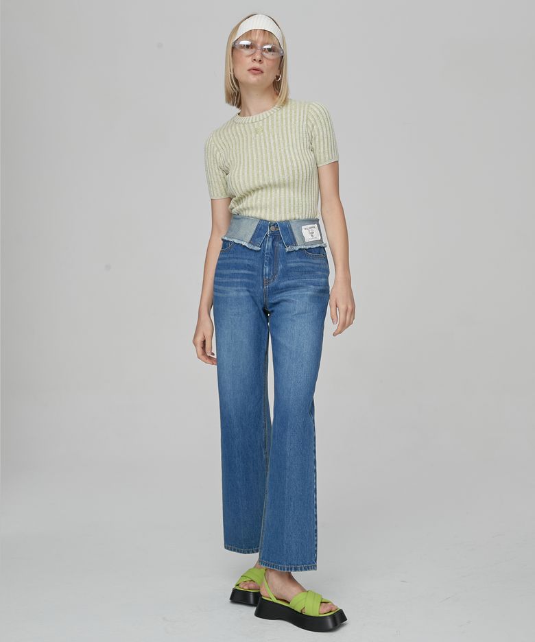 FOLDOVER HIGH-RISE DENIM - BLUE