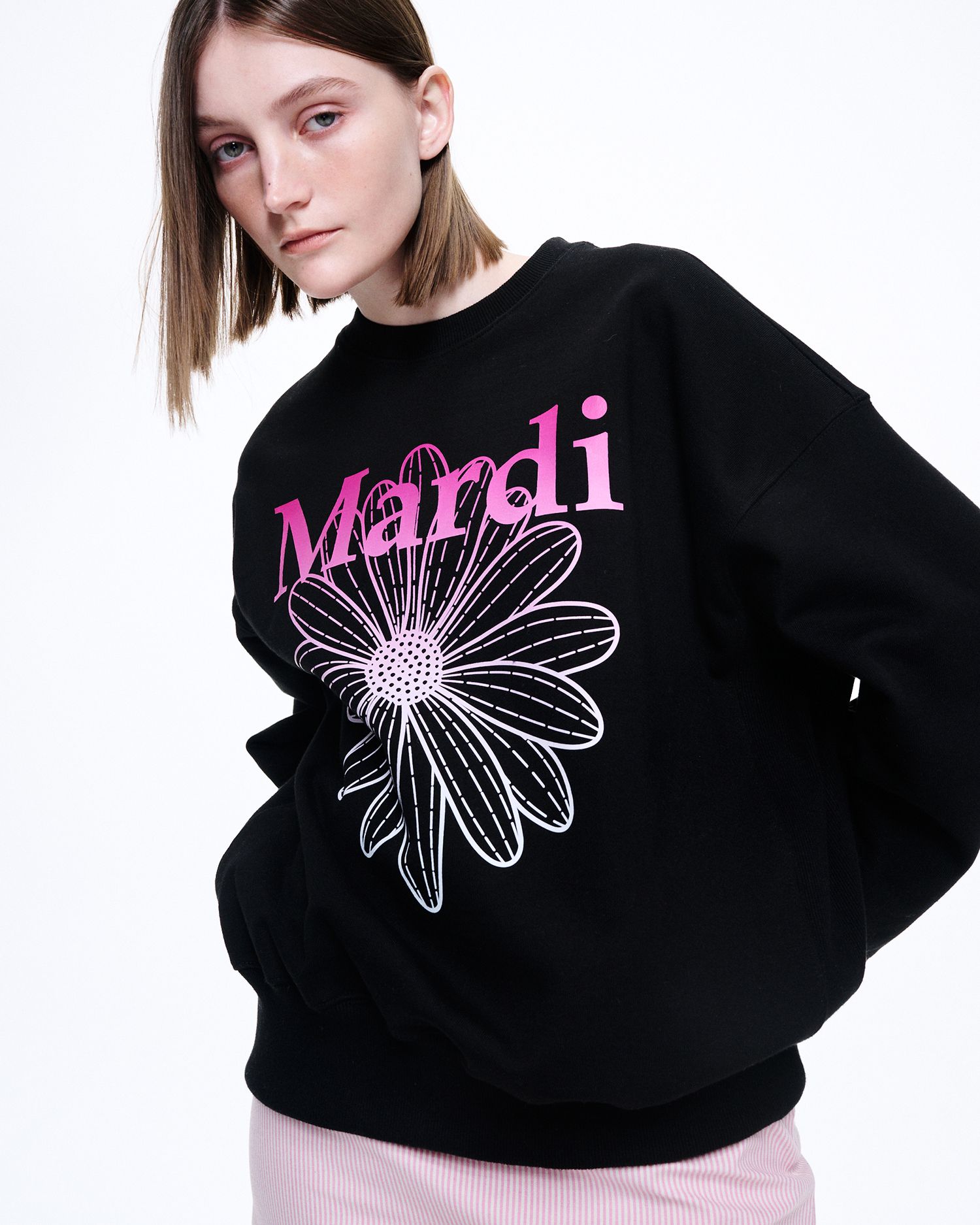 【公式・美品】SWEATSHIRT FLOWERMARDI_BLACK PINK MARDI MERCREDI Sweatshirt Raglan Flowermardi ''Black Pink