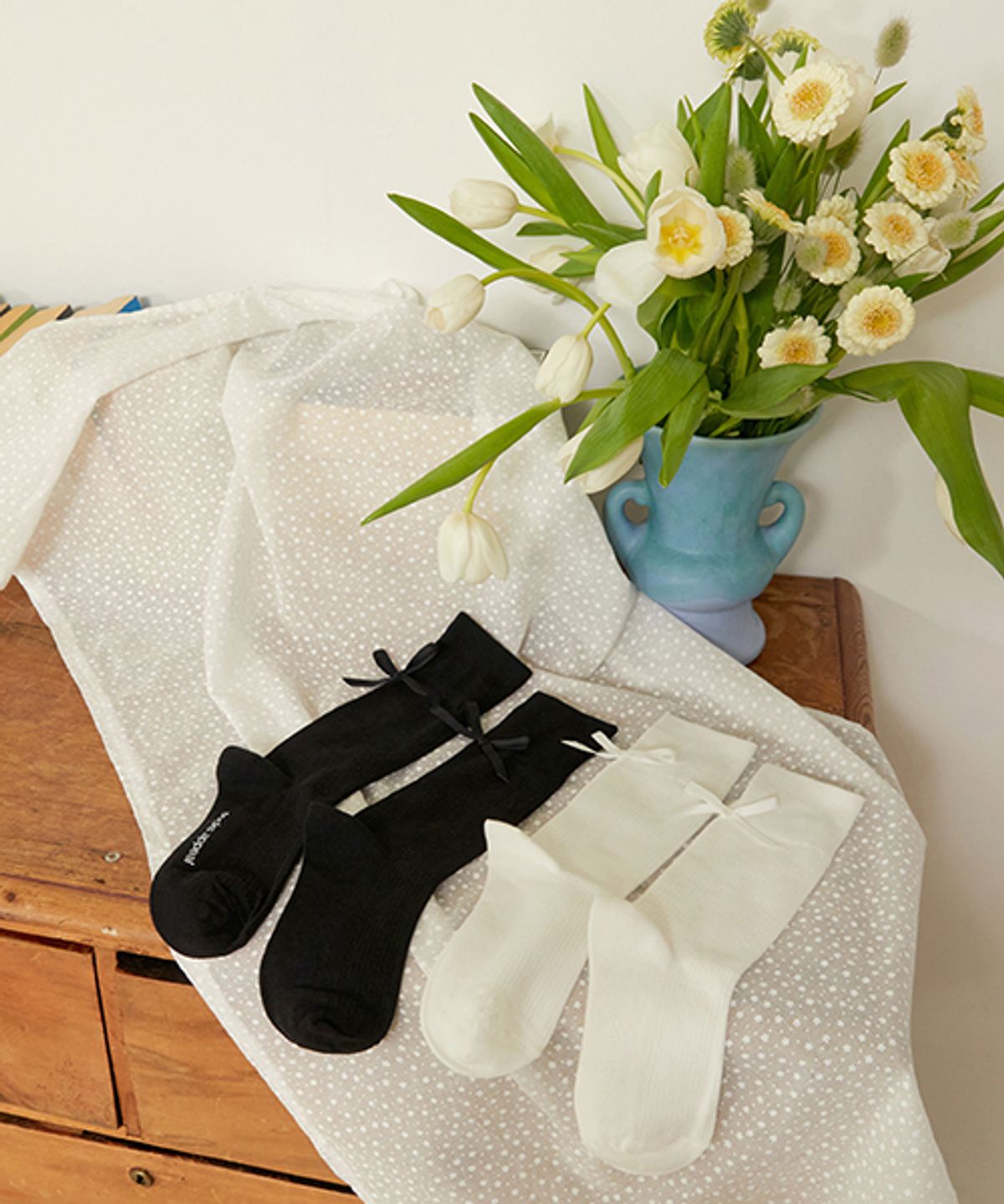 삭스어필(SOCKS APPEAL) RIBBON GIRL rib black and white SET