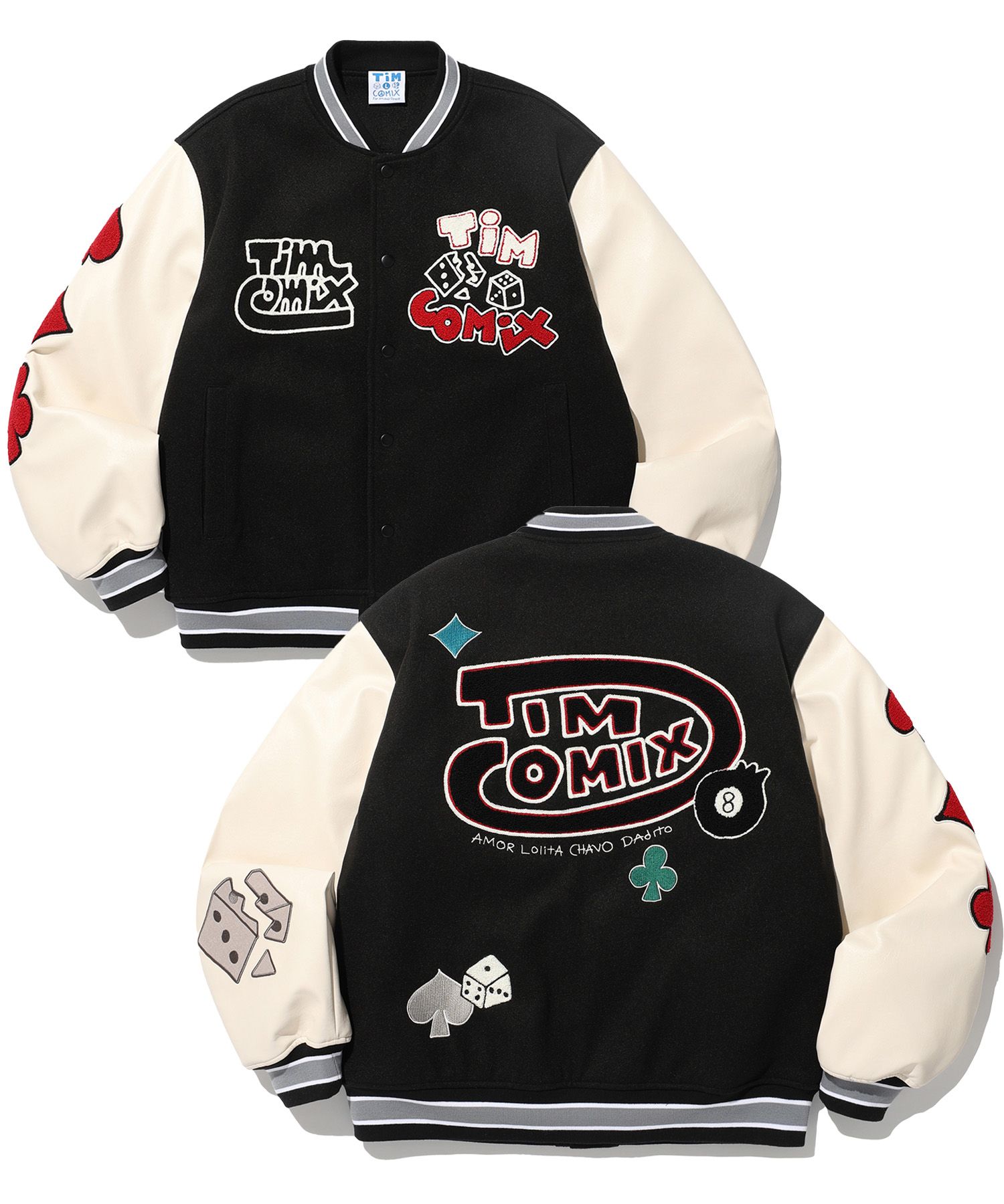 MUSINSA公式 | TIMCOMIX TRUMP & DICE VARSITY JACKET BLACK
