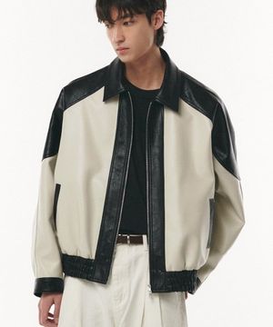 오버핏 비건레더 래피드 투톤 자켓