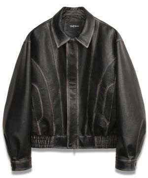 워싱레더 커브드 보머 자켓