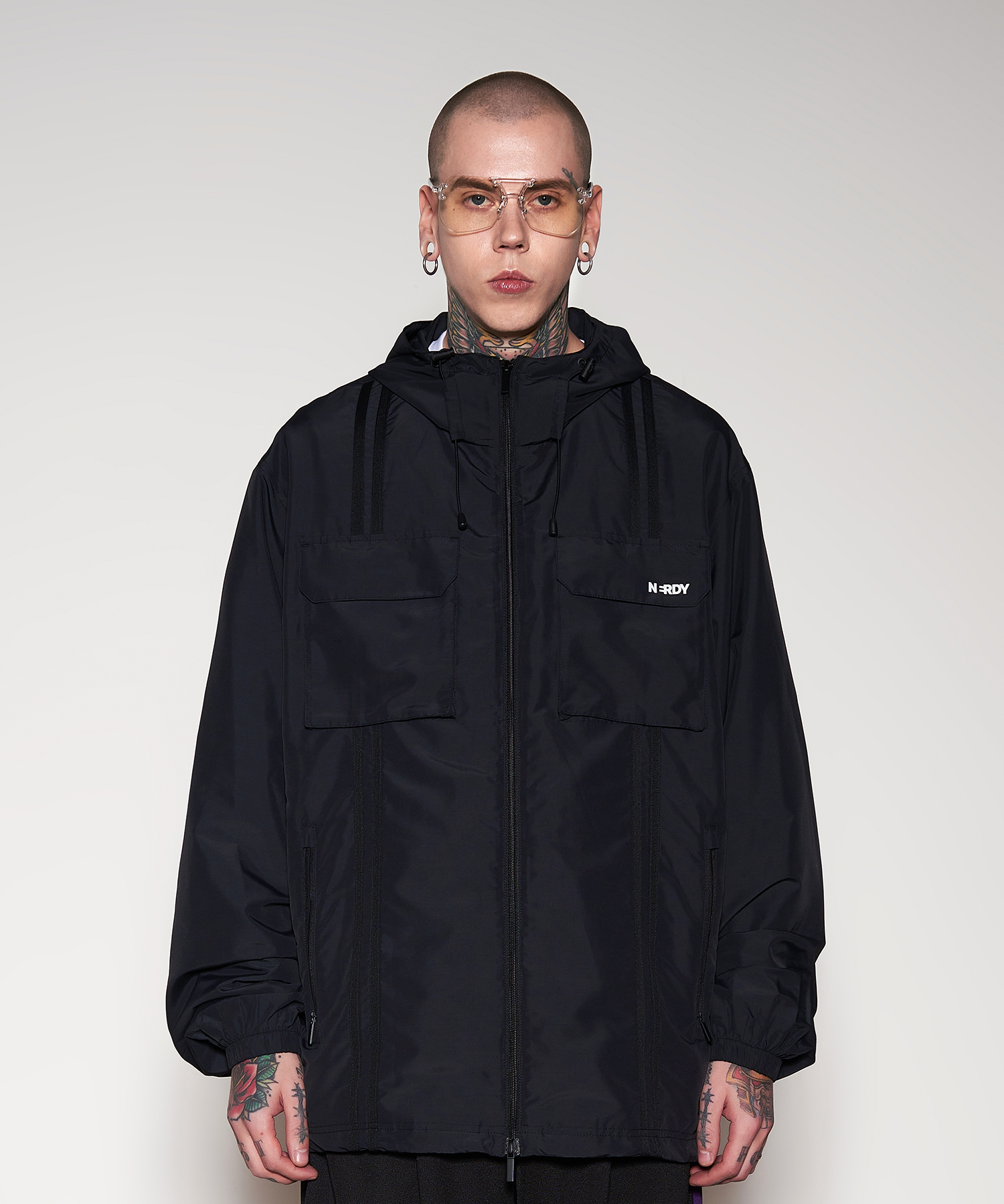 ☆NERDY☆ Double Pocket Windbreaker Jacket Black MUSINSA | NERDY Double Pocket Windbreaker Jacket Black