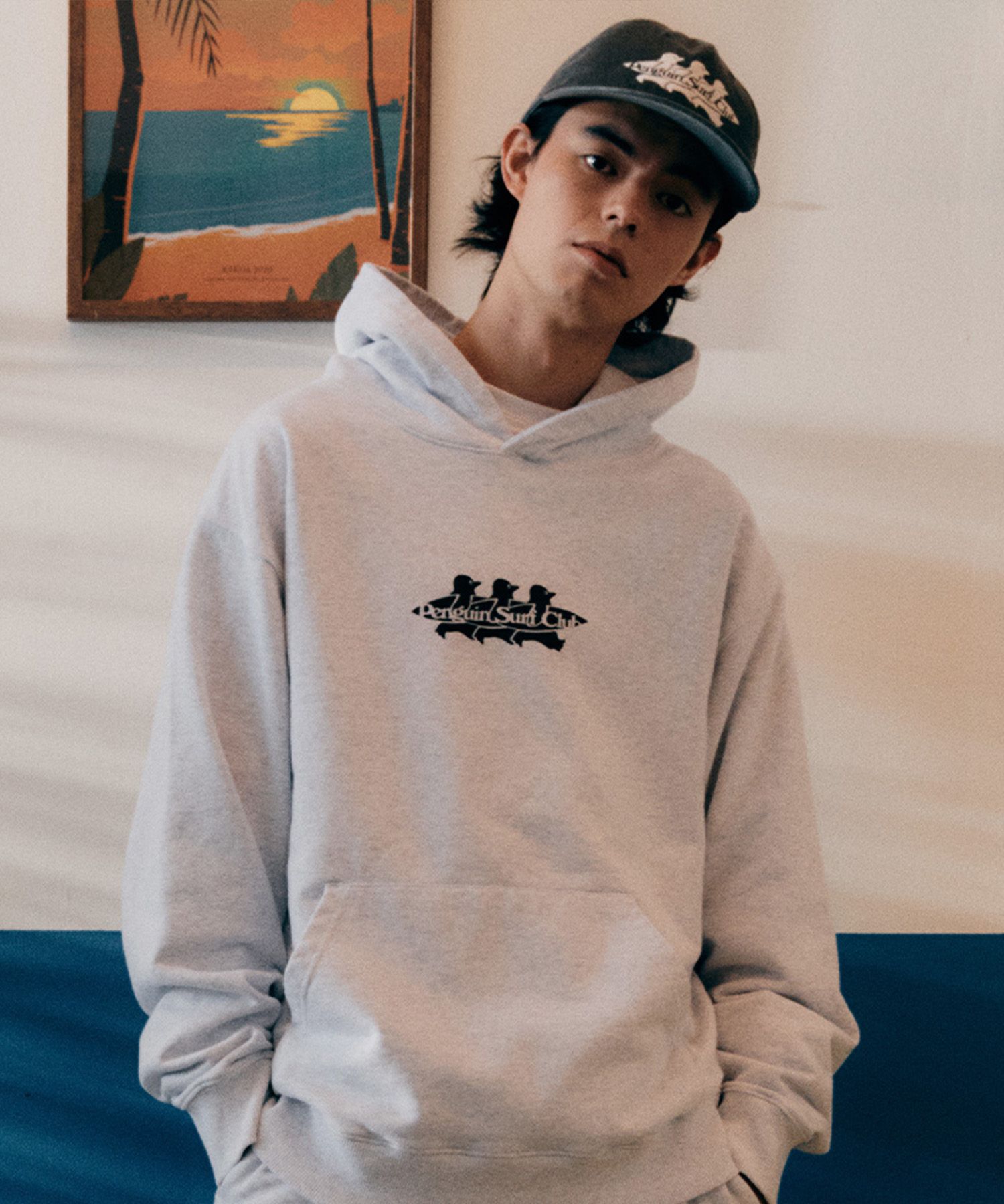 MUSINSA | BIGWAVE COLLECTIVE PENGUIN SURF CLUB HOODIE (1% MELANGE)